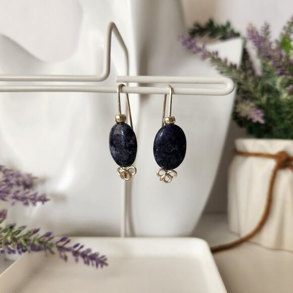 Blue Sodalite Stone Wire-Wrapped Dangle Earrings / Minimalist Gemstone Earrings - Picture 13 of 15